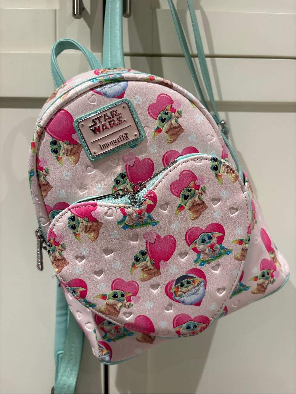 LOUNGEFLY DISNEY Star Wars Backpack MANDALORIAN BABY YODA Grogu Pink Heart
